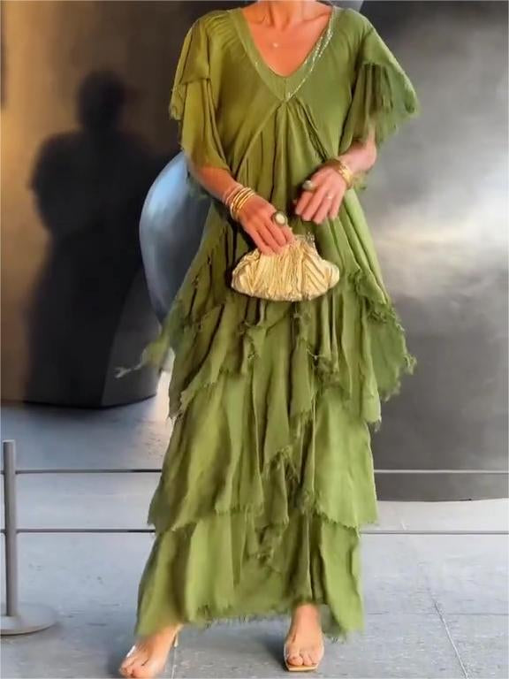 LumiSilk – Classic V Neck Formal Maxi Dress