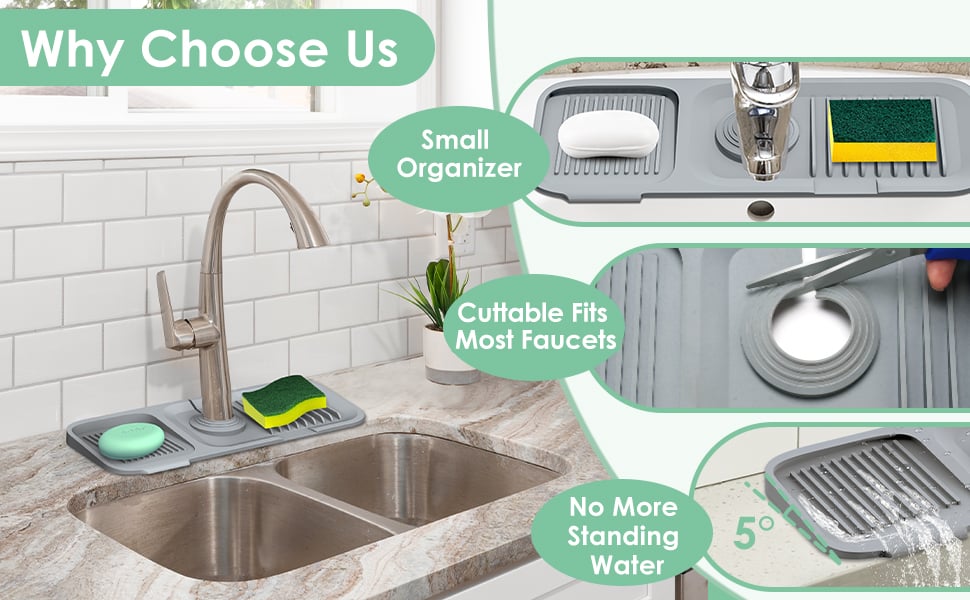 SplashMate - Adjustable Silicone Faucet Mat | Always Clean, Never Wet!