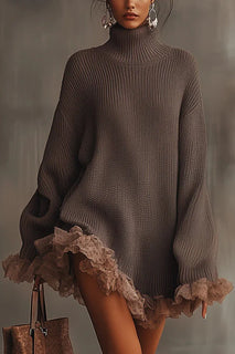 FemmeAura – Turtleneck Ruffle Knit Dress