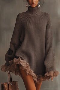 FemmeAura – Turtleneck Ruffle Knit Dress