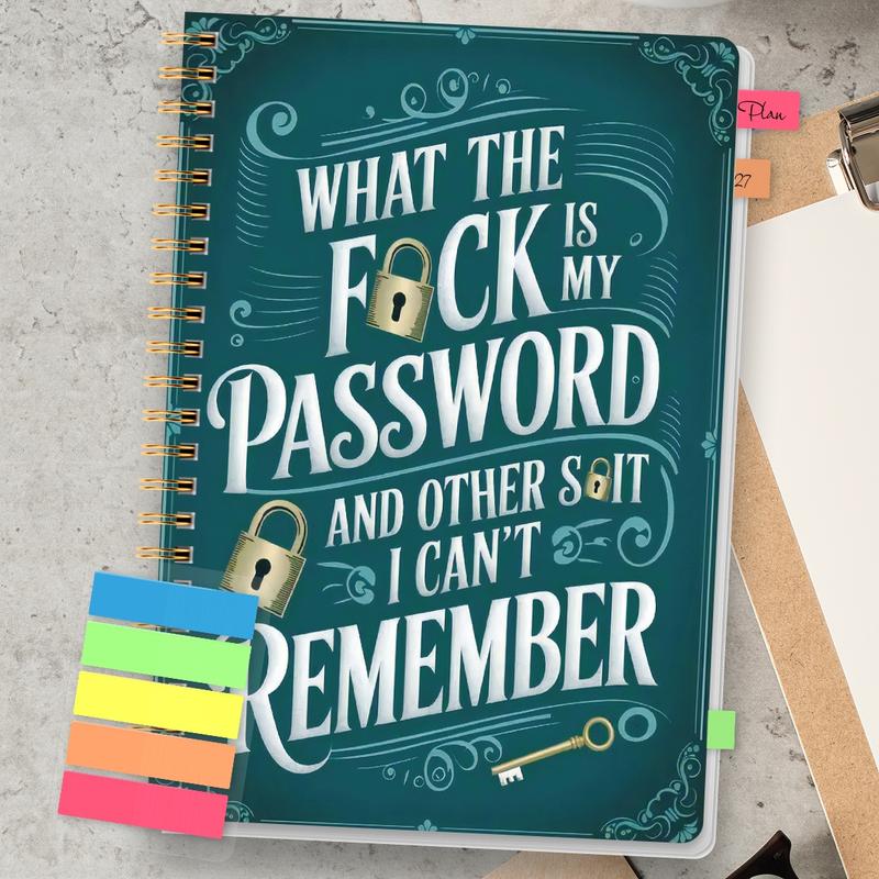🔥Last Day 50% OFF - 📅Funny Password Notebook - Spiral Bound with Lock Icons & Funny Security Phrases✍️