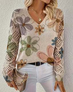 LaceWeave | V-Neck Openwork Knit Sweater