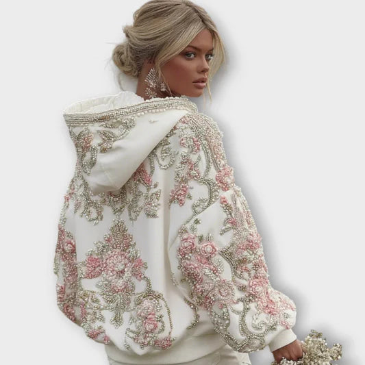 BloomCharm – Pink Floral Embroidered Cozy Hoodie