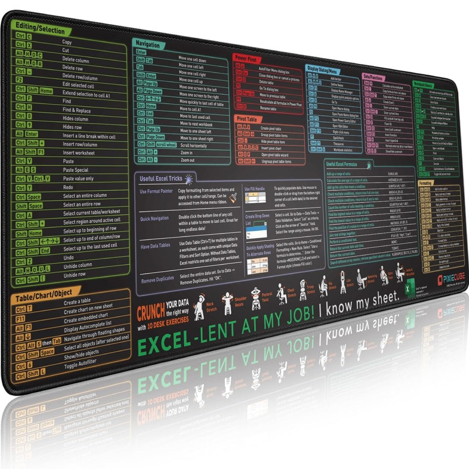 GridGuide - Excel Cheat Sheet Desk Mat