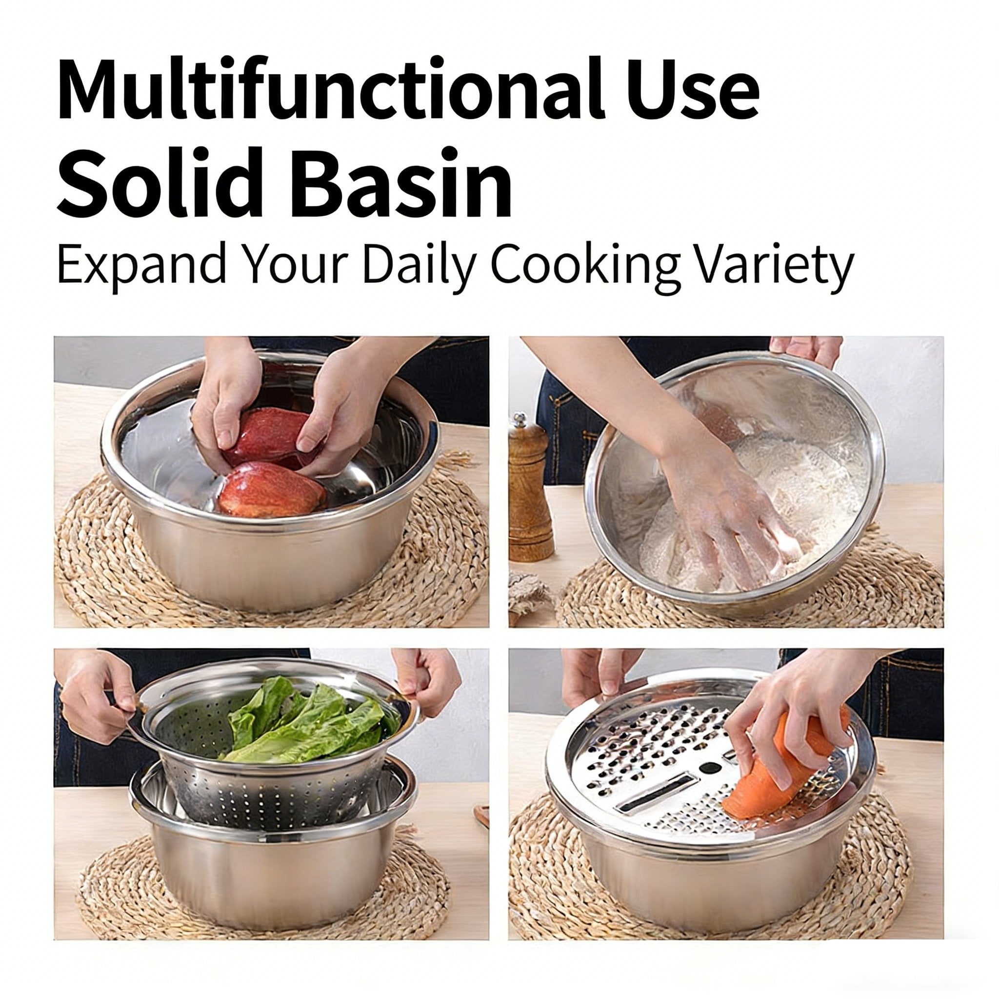 GrateNWash - Multi-Function Steel Prep Bowl