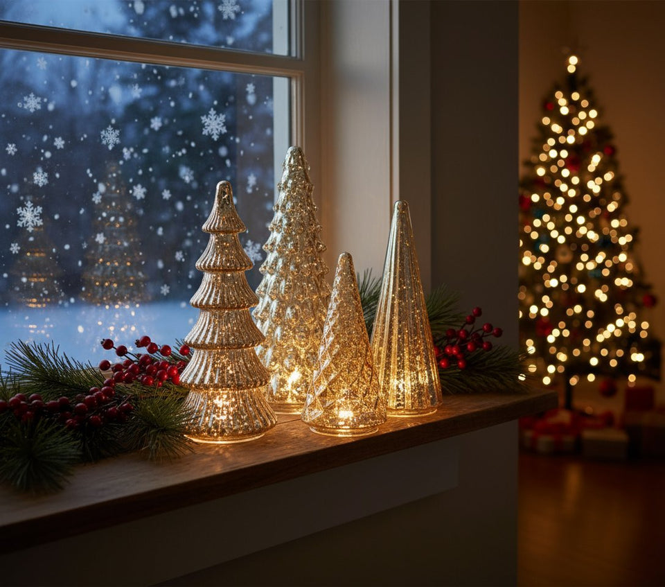 ShimmerSpruce - 5-Piece Lighted Glass Trees