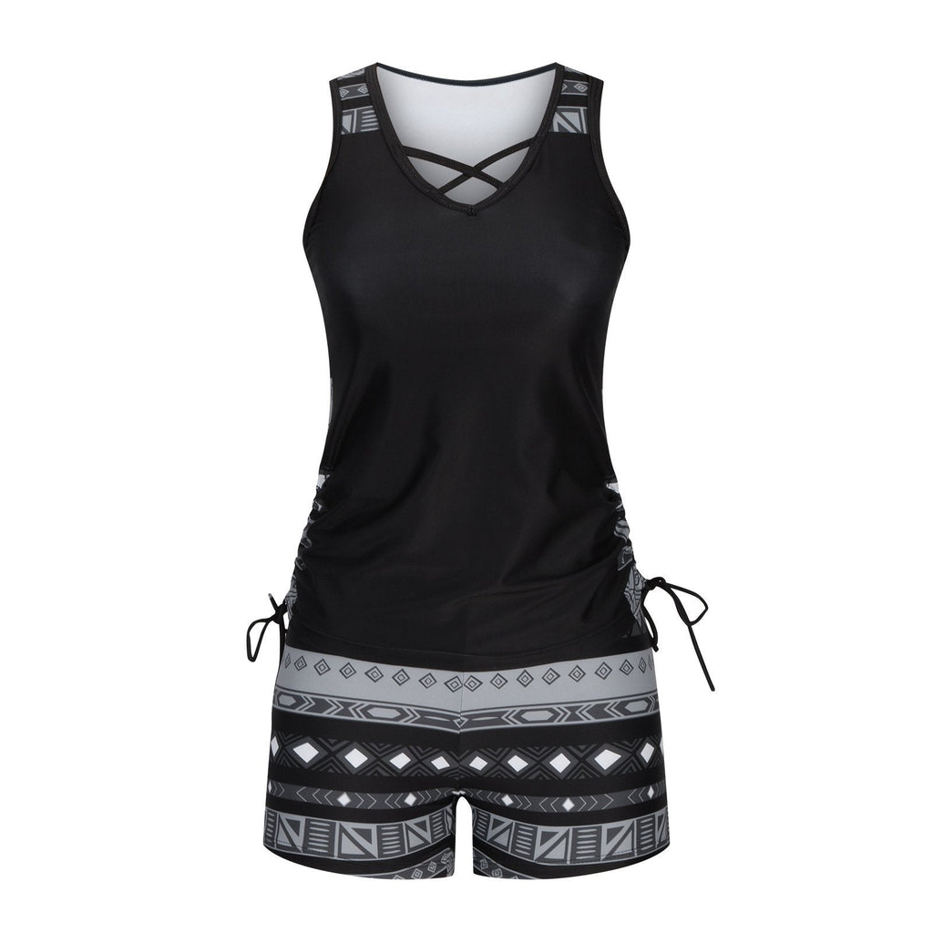BeachBloom – Modest Bohemian Tankini Swimsuit with Shorts