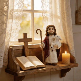 ✝️ Jesus & Lamb: Hand-Felted Christian Figurine – A Meaningful Gift for Someone You Love