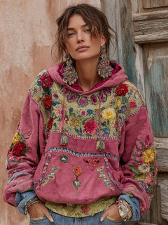 BohoBloom – Vintage Floral Patchwork Hoodie