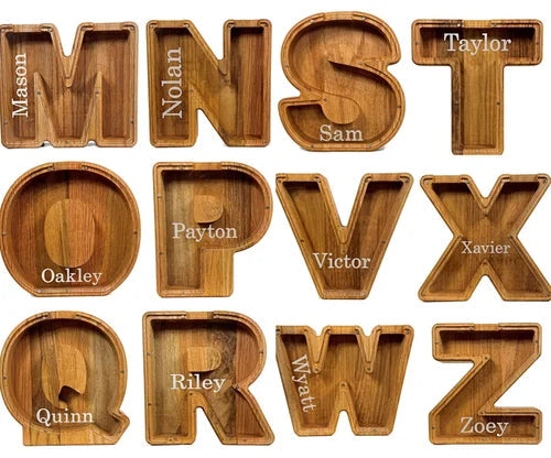 Wooden Custom Letter Piggy Bank For Kids marnetic