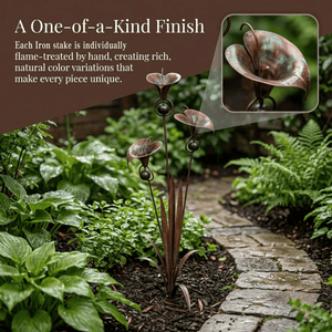 Flamed Copper Three Calla Lilies Garden Stake with Bells