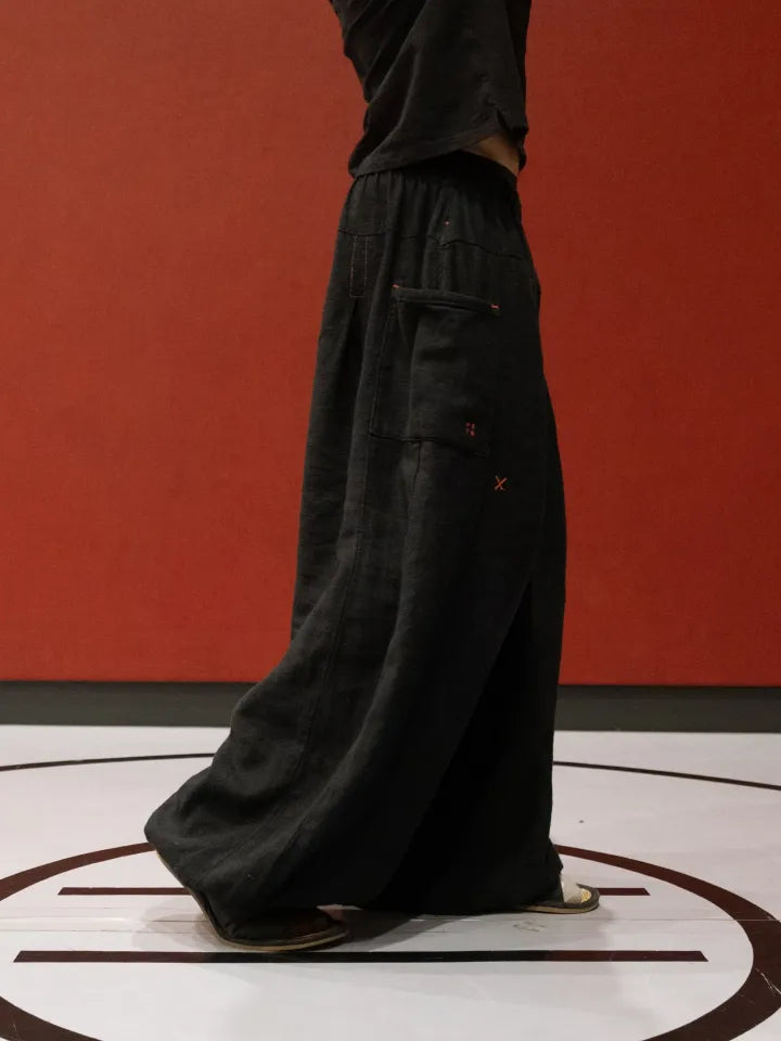FLAX PLEATED WIDE-LEG PANTS