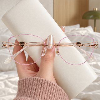 GlitterGleam – Pink Rimless Geometric Eyeglasses