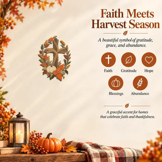 ✝️🍂 Autumn Cross & Pumpkin Harvest Metal Wall Decor