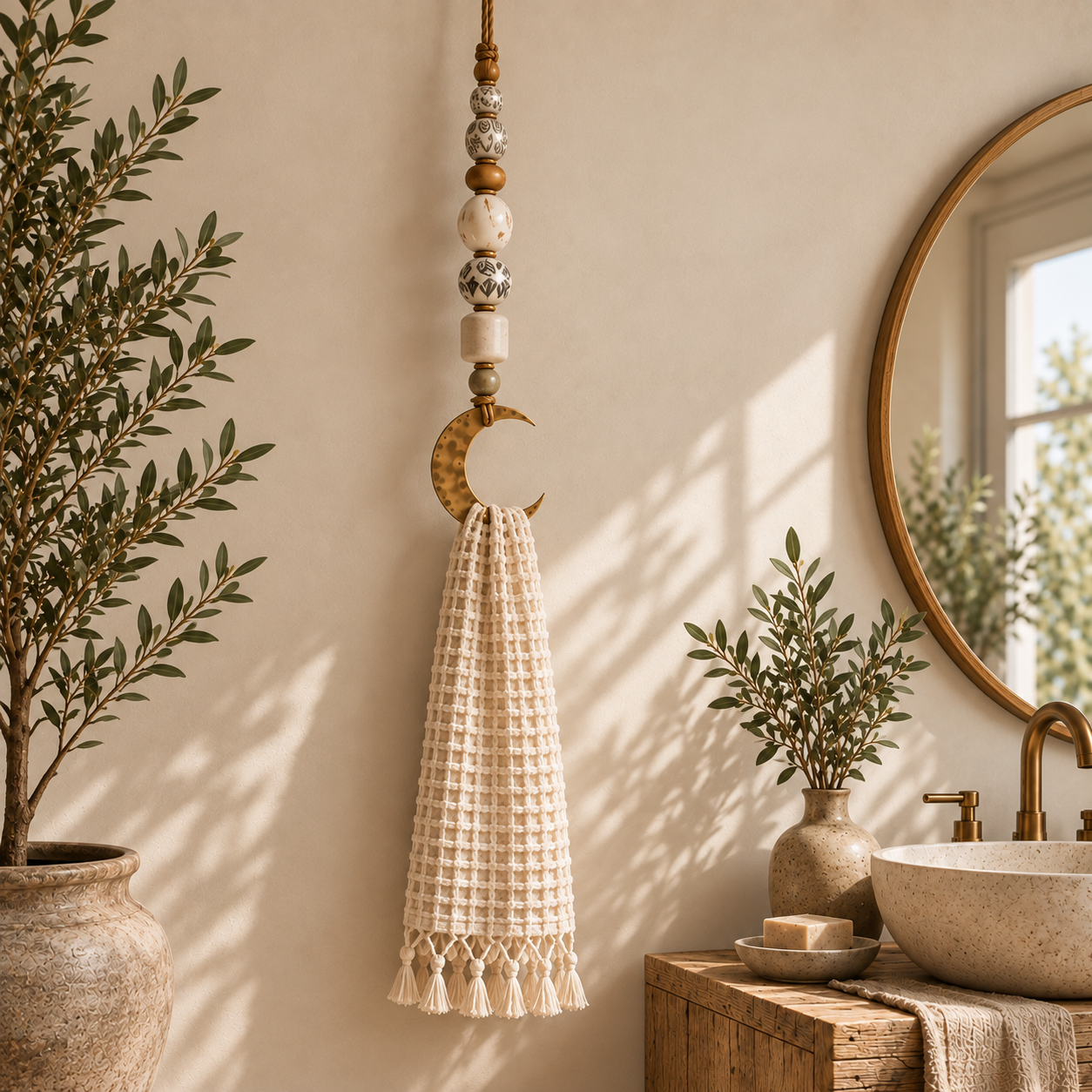 BeadNook – Boho Beaded Rope Towel Hanger for Bathroom & Kitchen