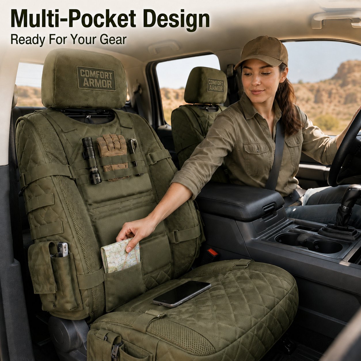 🎖️ TactiSeat – Military-Style Universal Car Seat Covers with Thick Padding & MOLLE Pockets