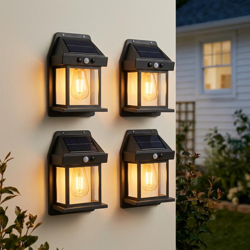 GlowGuard – 4-Pack Solar Outdoor Wall Lights with Motion Sensor