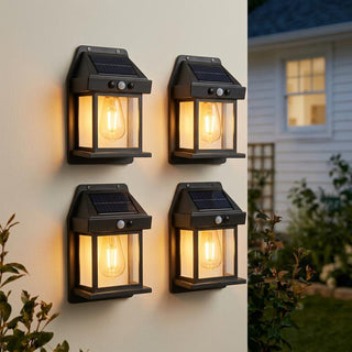GlowGuard – 4-Pack Solar Outdoor Wall Lights with Motion Sensor