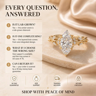EverwildMarquise – 🔥 Lab-Grown Diamond Vine Ring in Gold or Silver
