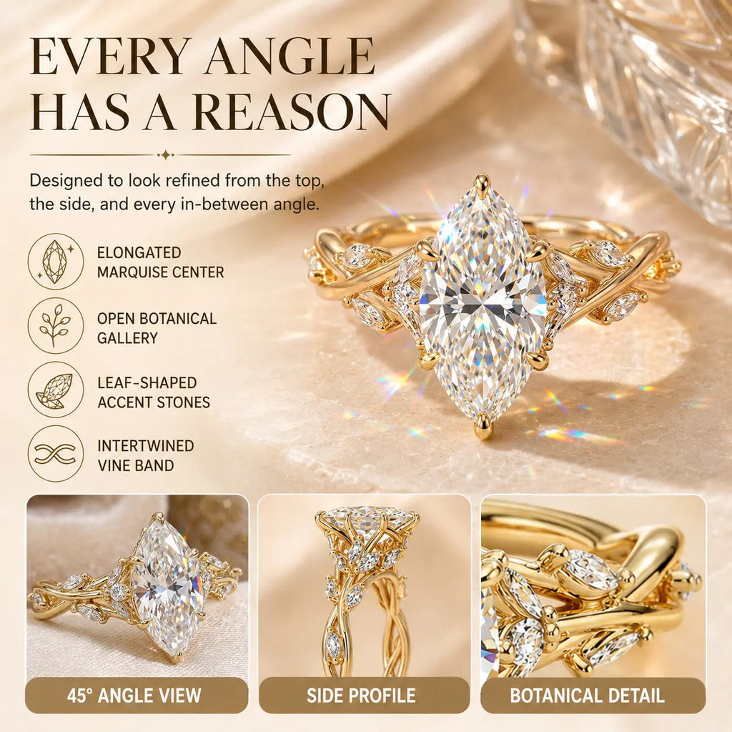 EverwildMarquise – 🔥 Lab-Grown Diamond Vine Ring in Gold or Silver