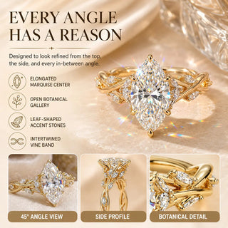 EverwildMarquise – 🔥 Lab-Grown Diamond Vine Ring in Gold or Silver