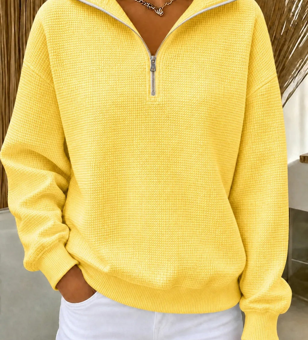 CozyWaffle – 🔥 Women's Waffle Knit Quarter-Zip Sweatshirt
