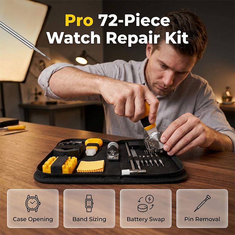 TickMaster – 🎉🔧 Pro Watch Repair Kit for Case Opening, Band Sizing and Battery Swaps ⌚