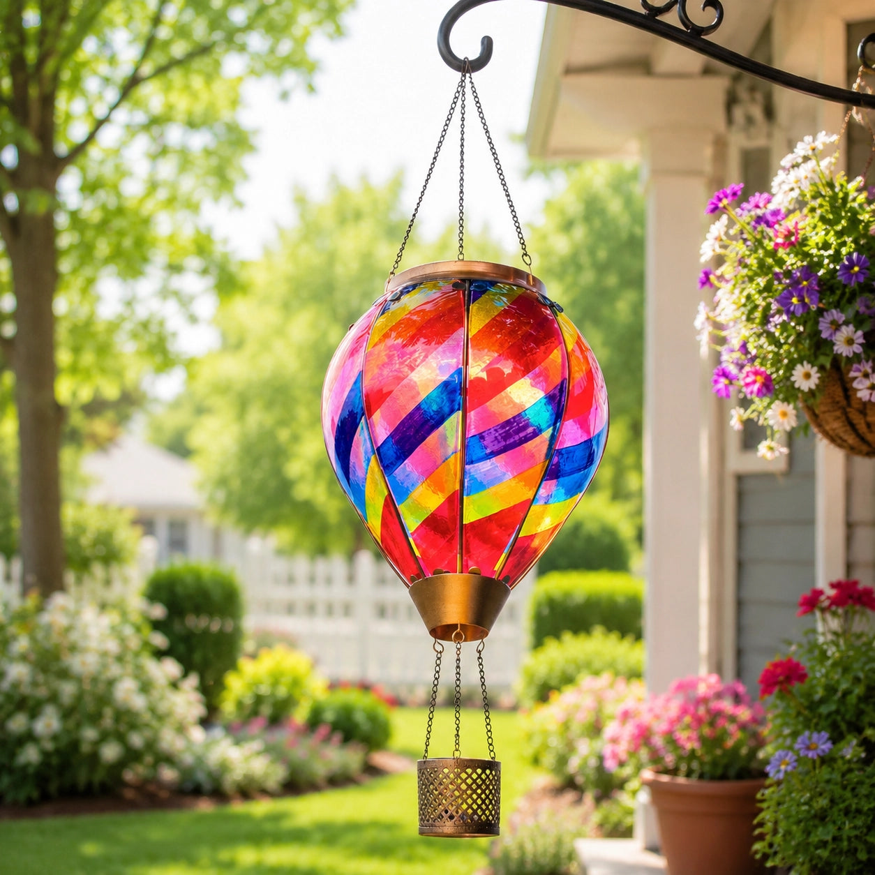 SkyGlow – Hand-Painted Hot Air Balloon Solar Lantern with Flame Effect