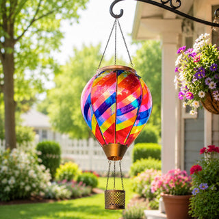 SkyGlow – Hand-Painted Hot Air Balloon Solar Lantern with Flame Effect