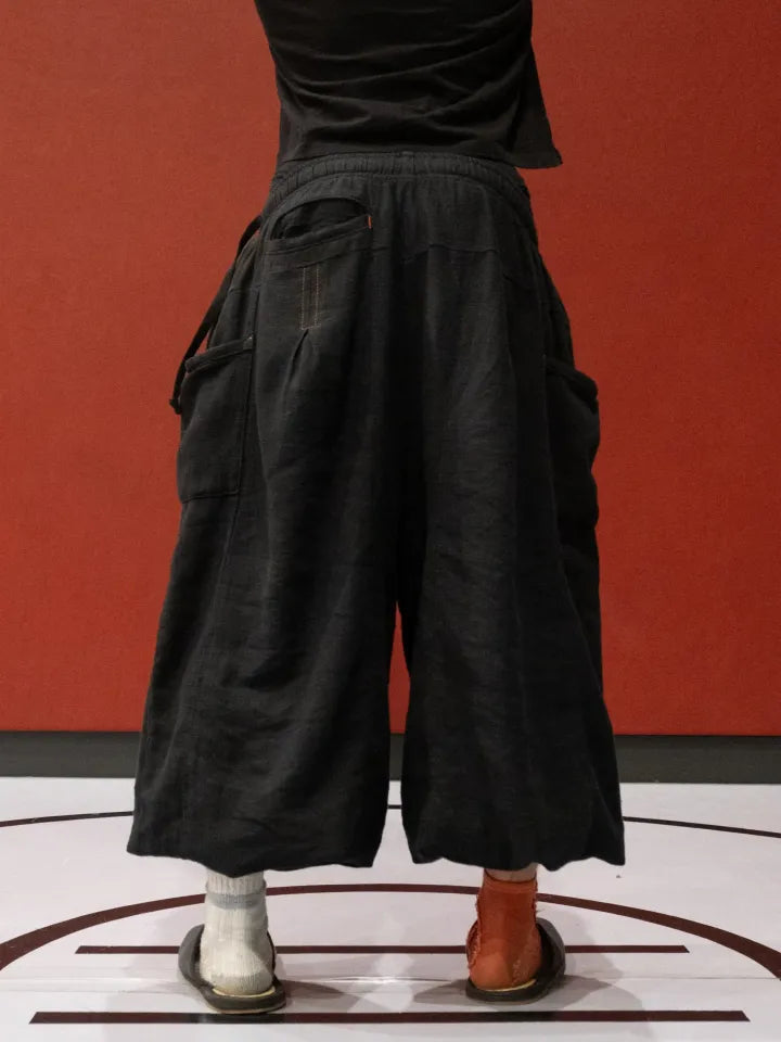 FLAX PLEATED WIDE-LEG PANTS