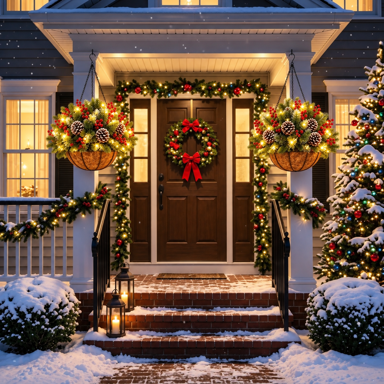 HollyGlow – 🎄🏆 Pre-Lit Christmas Hanging Basket | 🎄 Weather-Resistant & Zero Maintenance