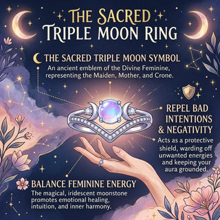 LunarShield – Triple Moon Goddess Natural Rainbow Moonstone Ring Set
