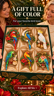 TropicGlow – Vintage Stained Glass-Style Parrot Christmas Ornaments