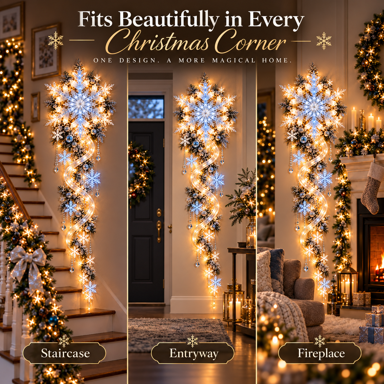 FrostCascade – 🔥🔥❄️ Giant Snowflake Blizzard Trail Christmas Wall Light