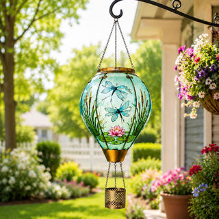 SkyGlow – Hand-Painted Hot Air Balloon Solar Lantern with Flame Effect