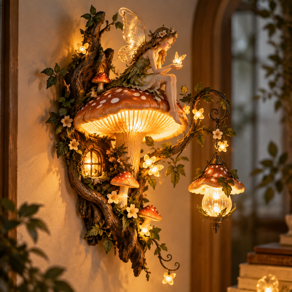 FaeGlow – ⏰🧚✨ Enchanted Mushroom Fairy Wall Light 🍄🌿