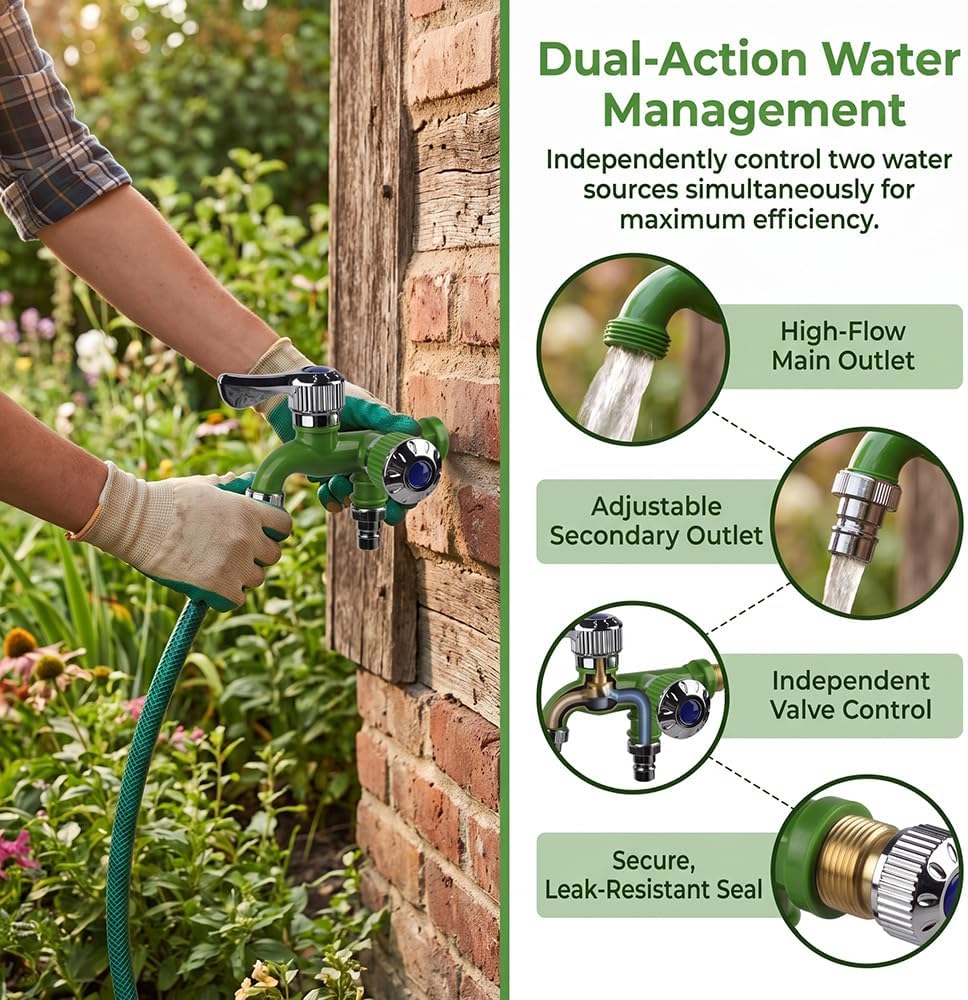 💧 TwinTap – Dual-Outlet Faucet with Two Independent Water Connections for Laundry, Garden & Everyday Cleaning