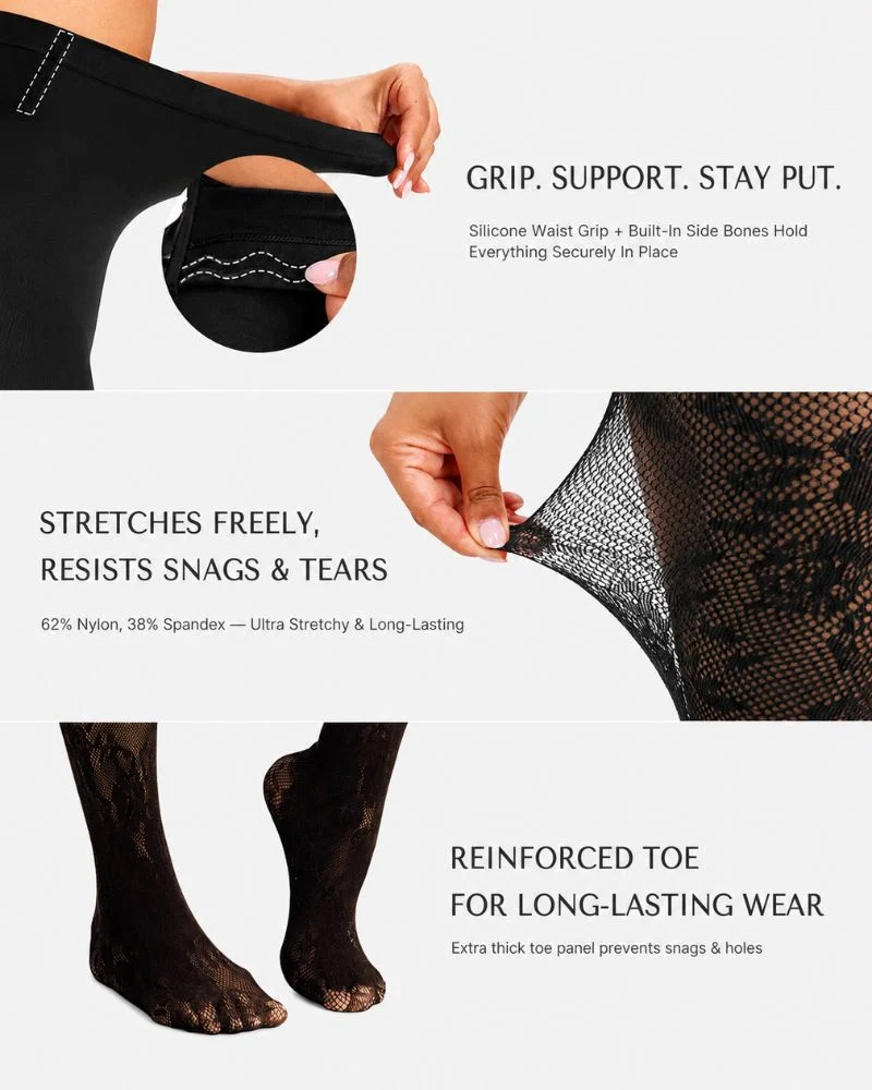LaceSculpt – High-Waisted Floral Lace Shaping Tights