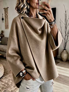 CowlDrape – 🤲⏰ Women's Asymmetrical Button Wrap Collar Poncho Sweater