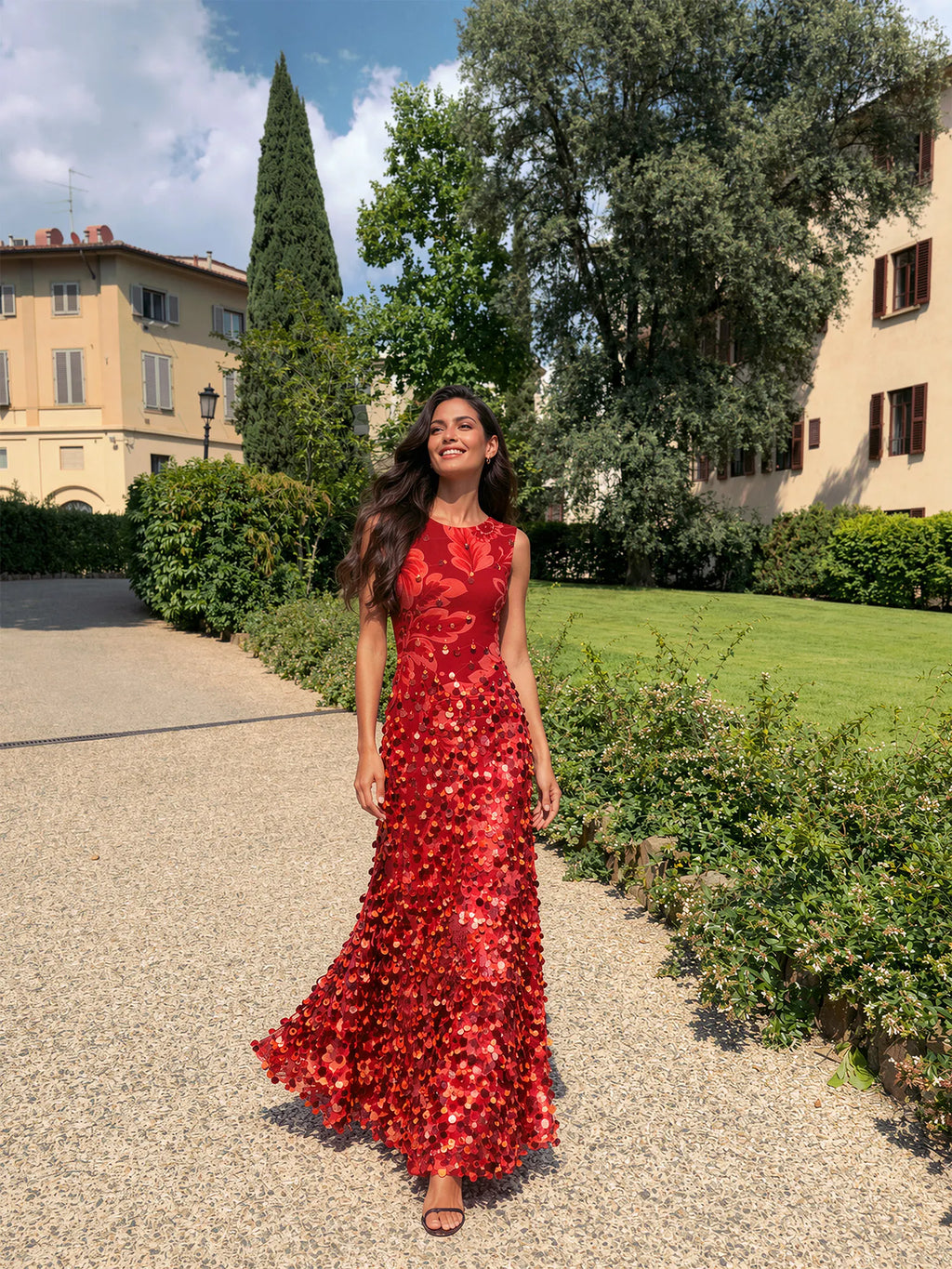 ElaraShimmer – Sleeveless Sequin Fringe Maxi Dress
