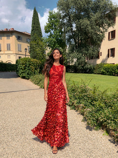 ElaraShimmer – Sleeveless Sequin Fringe Maxi Dress