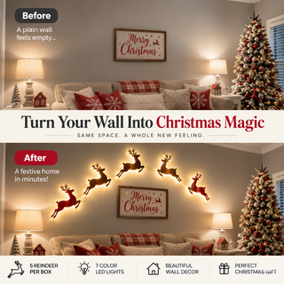 GlowDasher – ✨Christmas Magic Wall Decor✨ 5-Piece Glowing Wooden Reindeer Set
