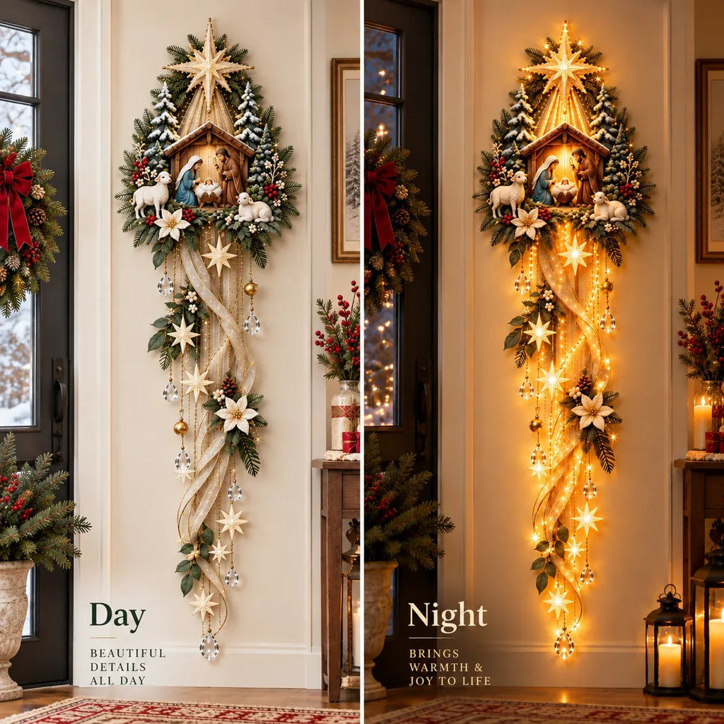 BethlehemGlow – ⏳ ✝️ Nativity Starfall Wall Light with Warm Golden Glow for Christmas Walls & Faith-Filled Homes ⭐
