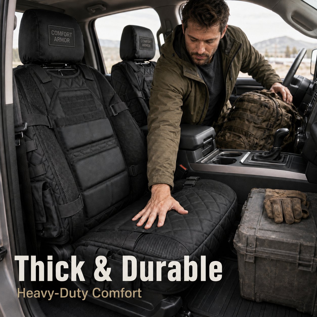 🎖️ TactiSeat – Military-Style Universal Car Seat Covers with Thick Padding & MOLLE Pockets