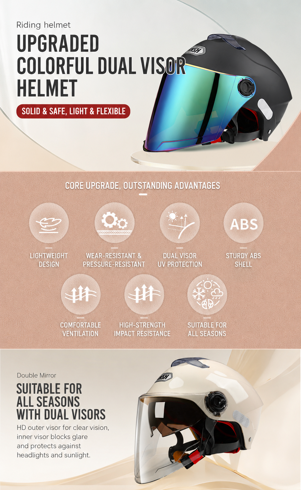 AirVisor – 🏍️ Lightweight Dual-Visor Motorcycle Helmet | ⚖️ Light & Flexible Riding Helmet | 🛡️ Sturdy ABS Shell