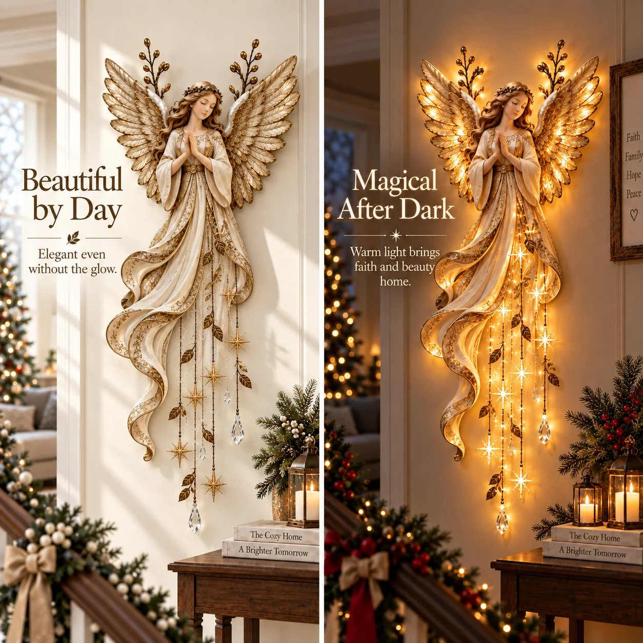 HaloCascade – ✨✨Guardian Angel Starfall Lighted Faith & Blessing Christmas Wall Decor✨