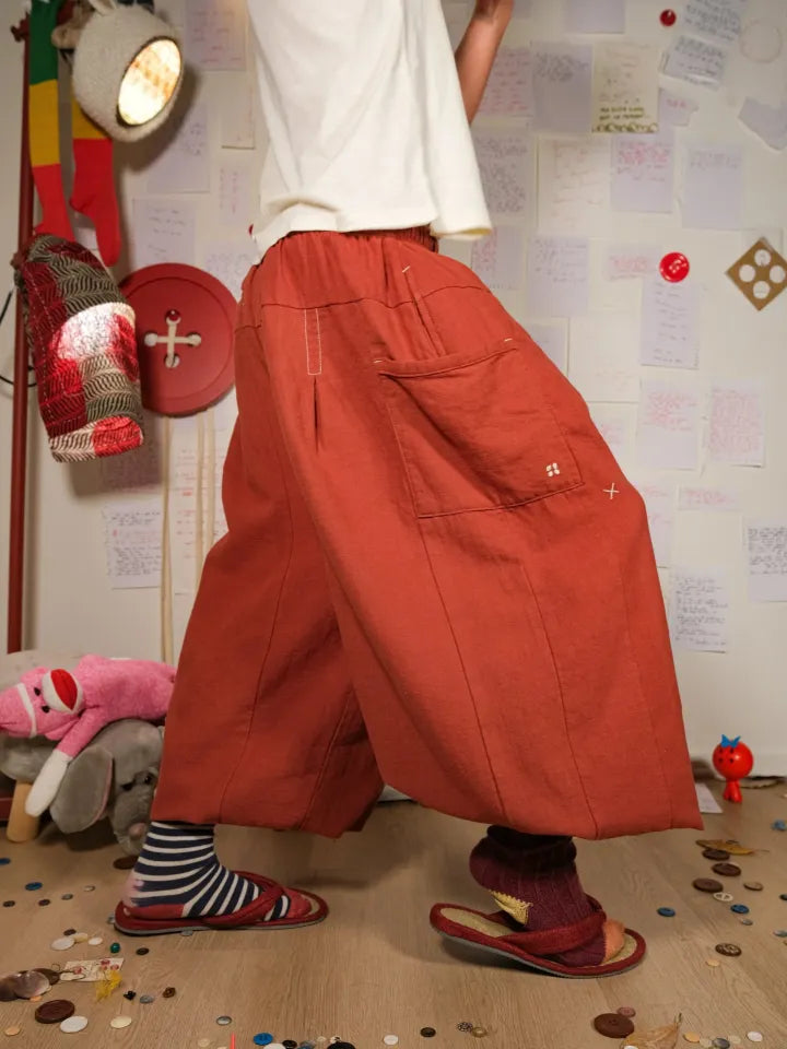 FLAX PLEATED WIDE-LEG PANTS | BLACK