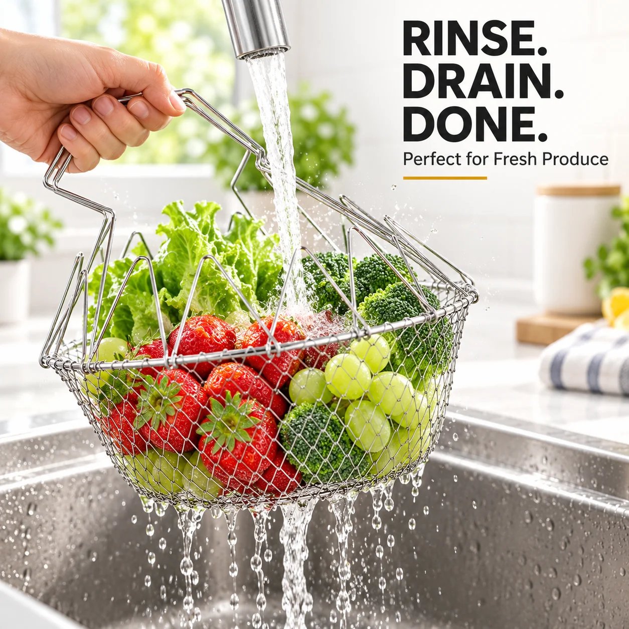 ChefFold – 🔥 Foldable Stainless Steel Frying Basket & Colander ✨