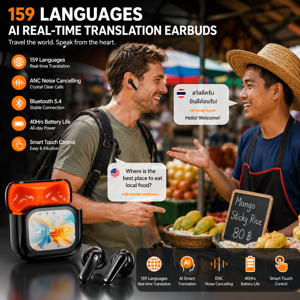 LinguaLink – Bluetooth Wireless Noise-Canceling Translation Earbuds