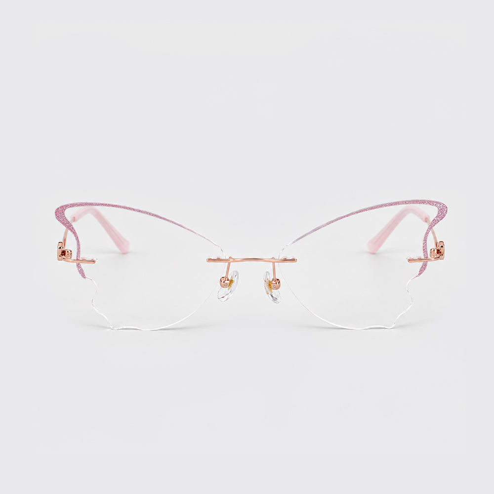 GlitterWing – Pink Butterfly Rimless Eyeglasses